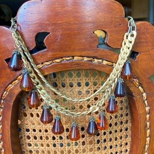 Costume Jewelry Amber Teardrop Charm Necklace